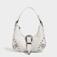 Distressed Silver Belt Underarm Shoulder Bag with Sandwich Pocket Design - Teleplus distressed silver belt underarm