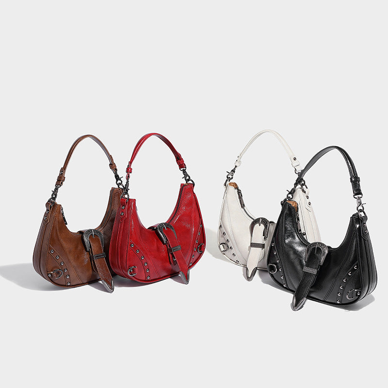 Distressed Silver Belt Underarm Shoulder Bag with Sandwich Pocket Design - Teleplus distressed silver belt underarm