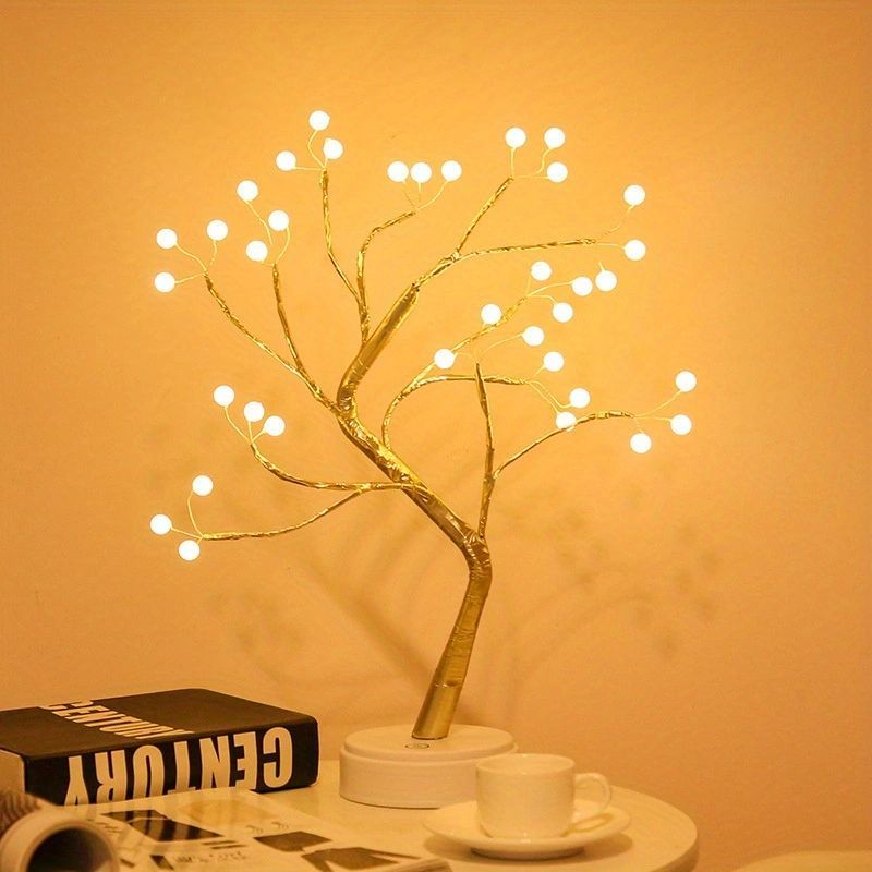 DIY LED Mini Christmas Tree with Copper Wire Garland and Warm White Lights - Teleplus Night Light led night light mini