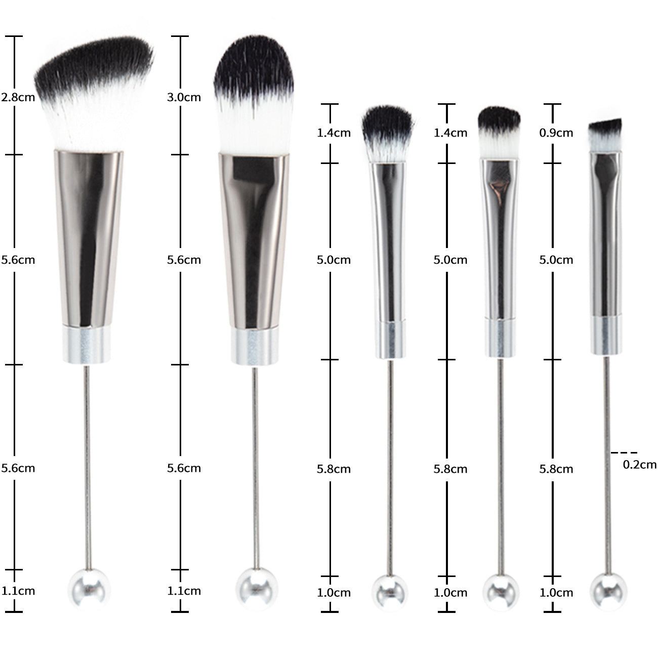 DIY Metal Handle Beaded Makeup Brush Set with Fiber Bristles - Diy diy metal handle beaded makeup brush