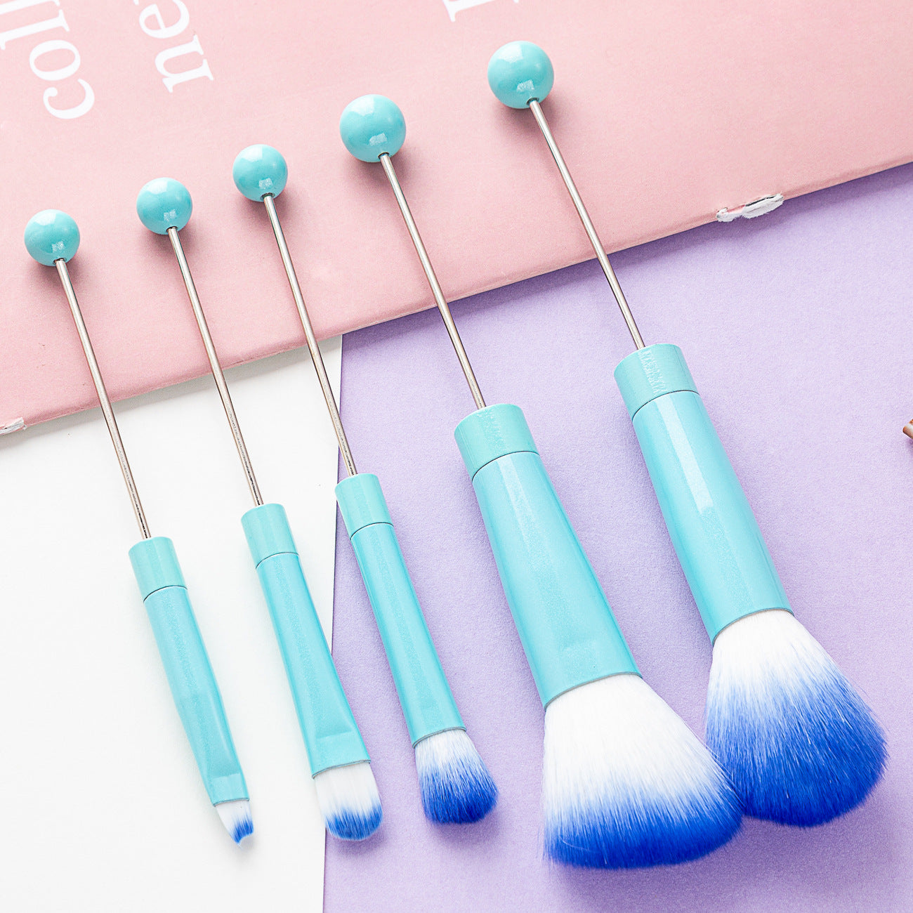 DIY Metal Handle Beaded Makeup Brush Set with Fiber Bristles - Diy diy metal handle beaded makeup brush