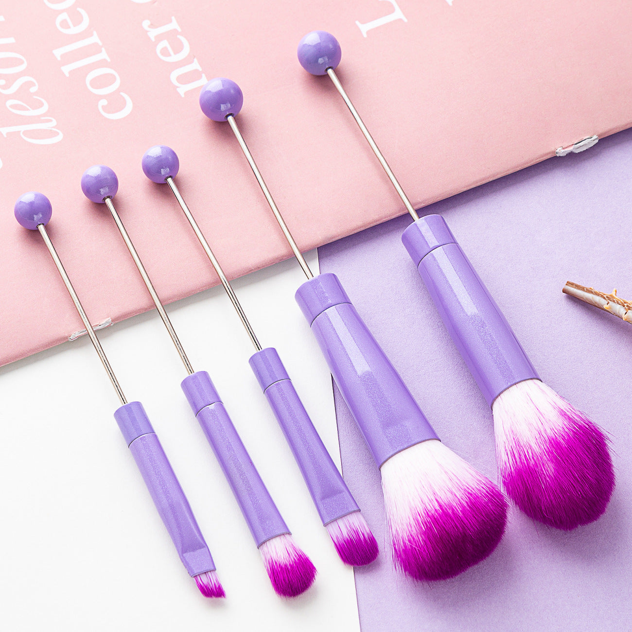DIY Metal Handle Beaded Makeup Brush Set with Fiber Bristles - Diy diy metal handle beaded makeup brush
