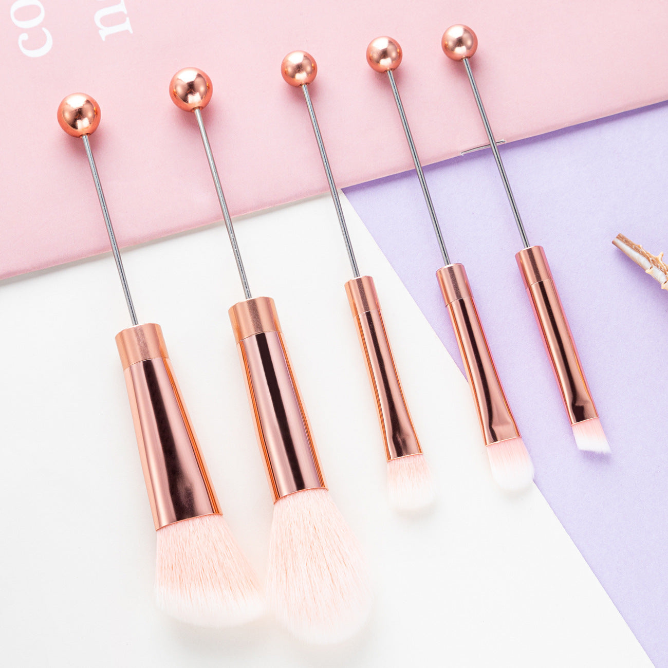 DIY Metal Handle Beaded Makeup Brush Set with Fiber Bristles - Diy diy metal handle beaded makeup brush