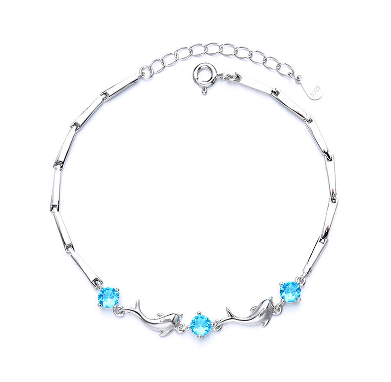 Dolphin Bracelet Female S925 Sterling Silver - Dolphin Bracelet Female S925 Silver with Blue Zircon