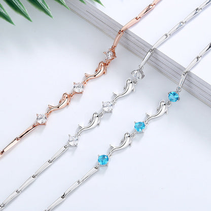 Dolphin Bracelet Female S925 Sterling Silver - Dolphin Bracelet Female S925 Silver with Blue Zircon