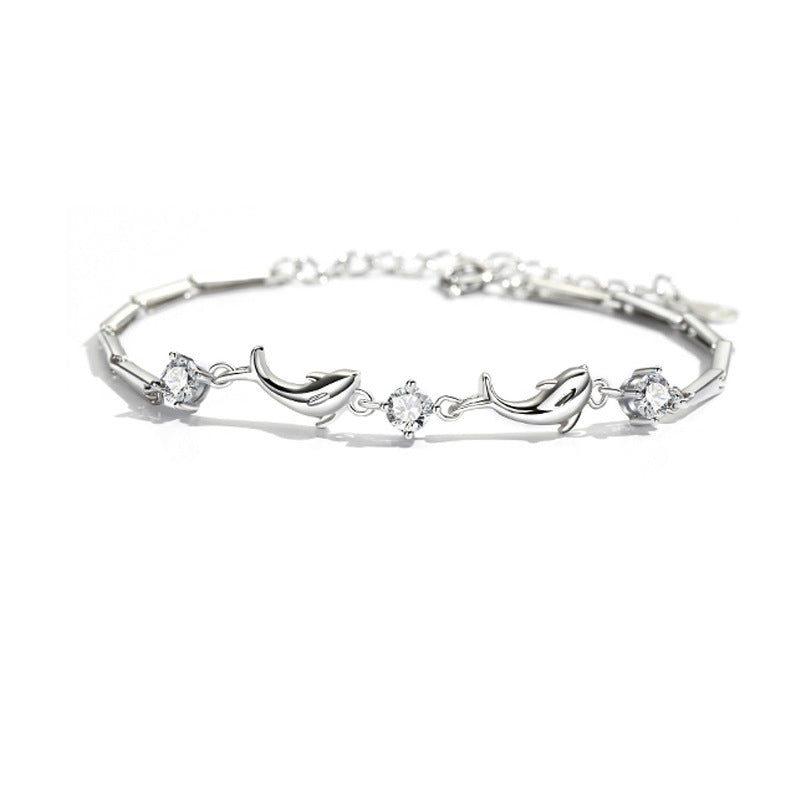 Dolphin Bracelet Female S925 Sterling Silver - Dolphin Bracelet Female S925 Silver with Blue Zircon