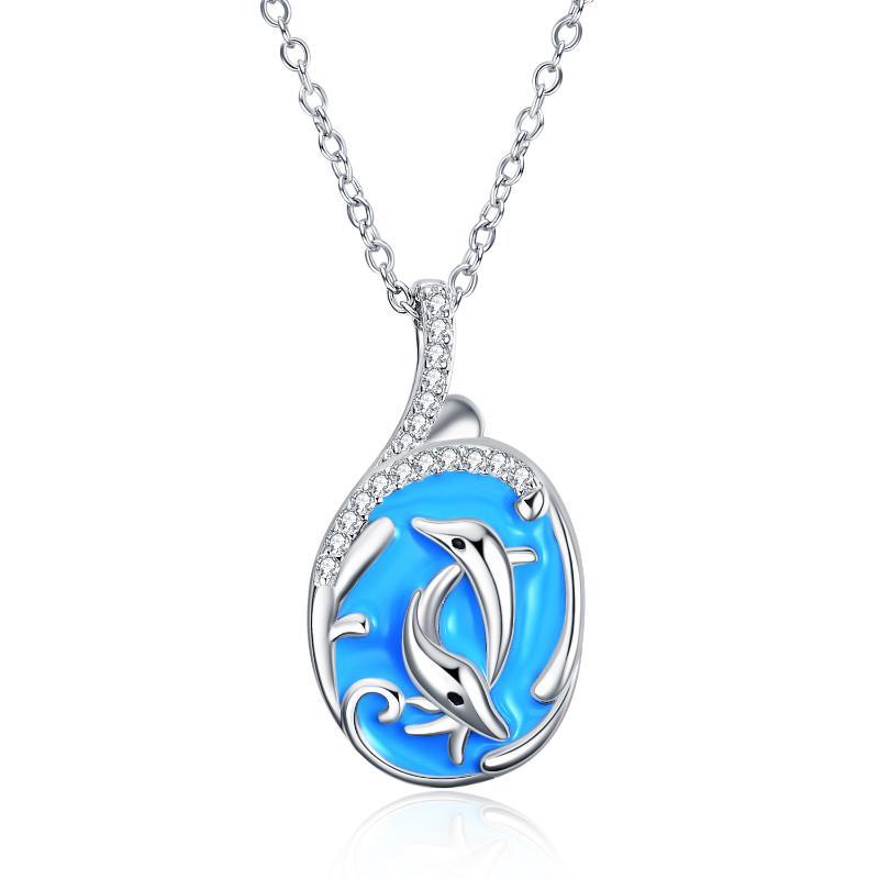 Dolphin Zircon 925 Silver Pendant Necklace for Women Girls - Swim with Style Dolphin Zircon Silver Pendant