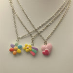 Dopamine Color Cute Sweet Loving Heart Flowers Rainbow Pendant Necklace Simple Cross Chain - Dopamine Color Heart