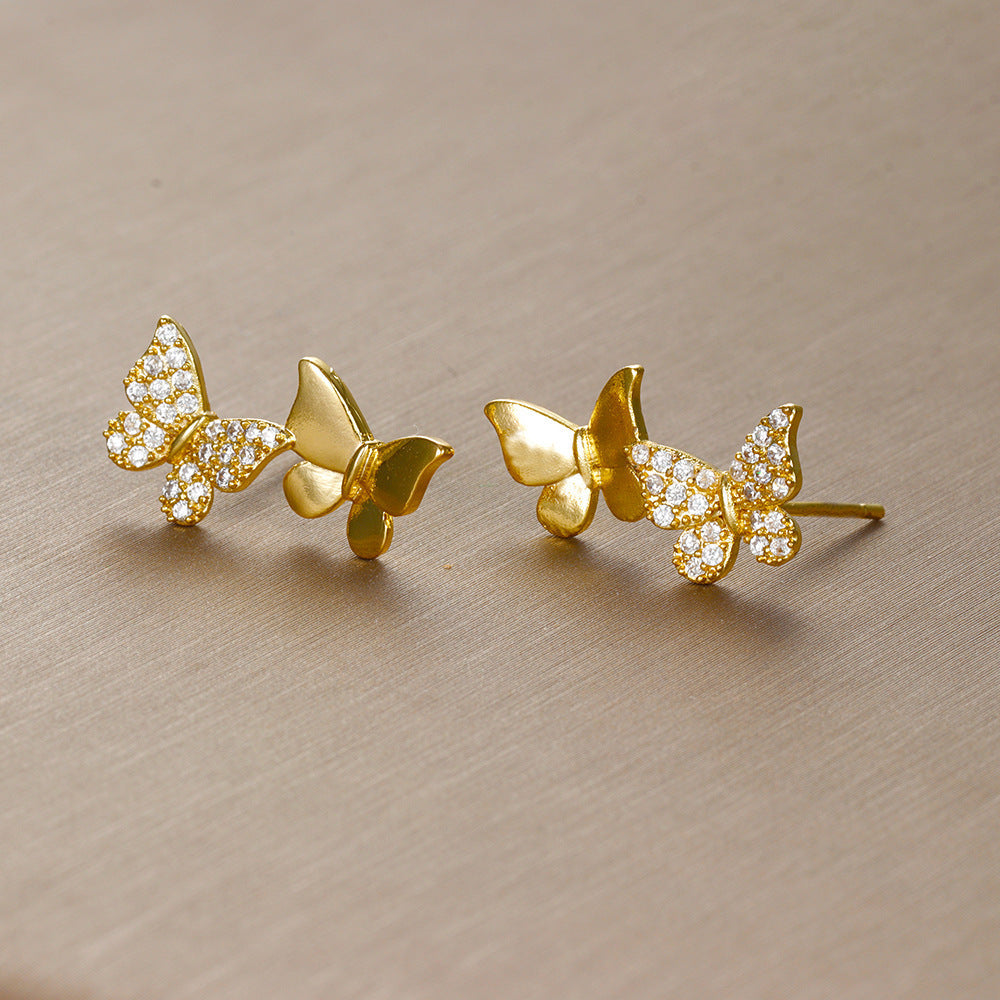 Gold Electroplated Double Butterfly Earrings for Women in the United States - Fluttering Style Ear Studs united states
