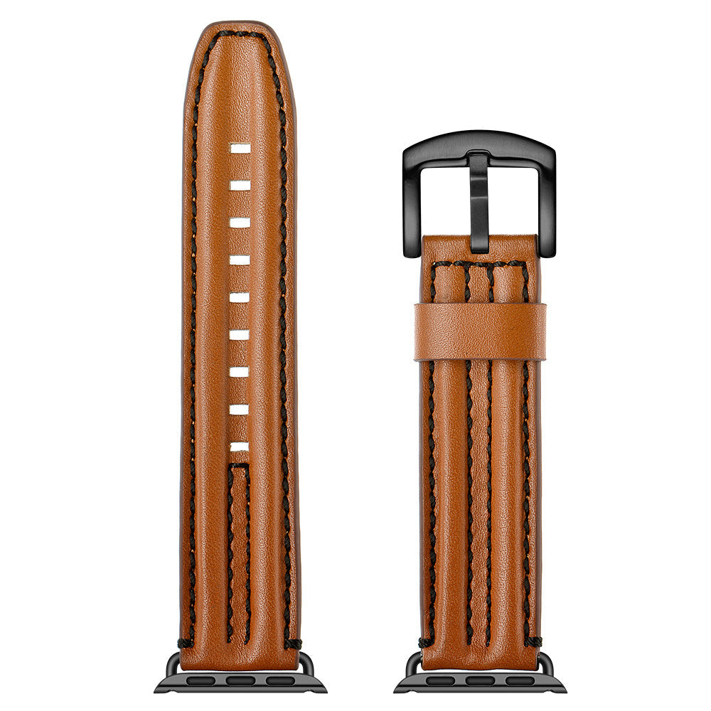 Leather Watch Strap with Double Keel in Brown and Dark Crazy Horse - double keel leather watch strap