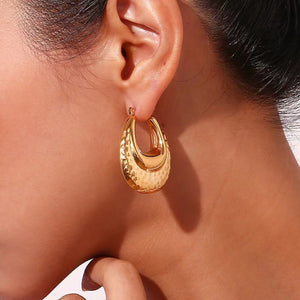 Double-layer Beat Pattern Glossy Water Drop Oval Earrings - Dazzle Your Ears with Trendy Double-Layer Drops