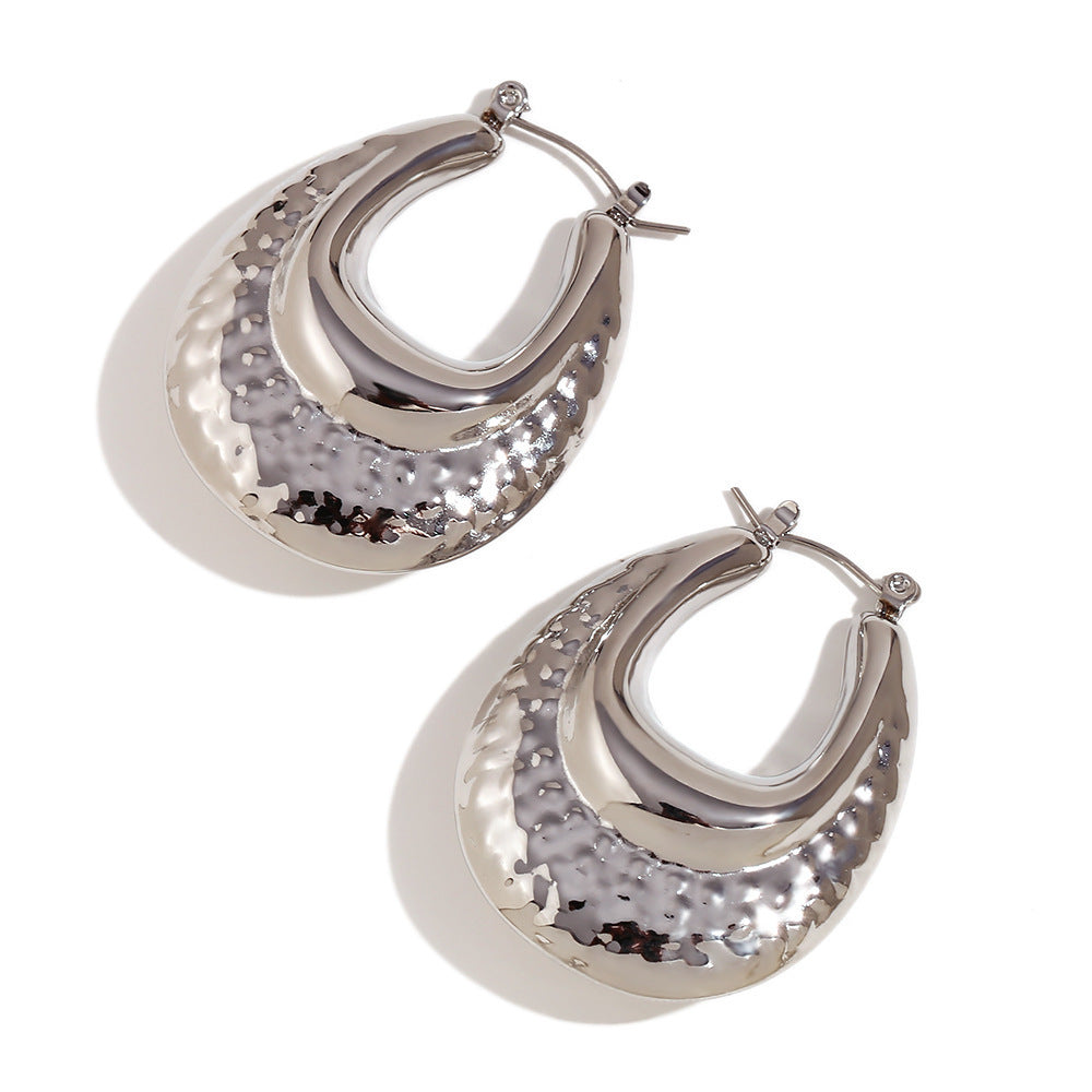 Double-layer Beat Pattern Glossy Water Drop Oval Earrings - Dazzle Your Ears with Trendy Double-Layer Drops