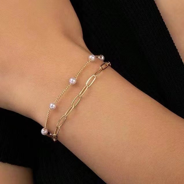 Double-layer Pearl Bracelet Fashion Simple - Double Layer Pearl Bracelet Fashion Simple Design