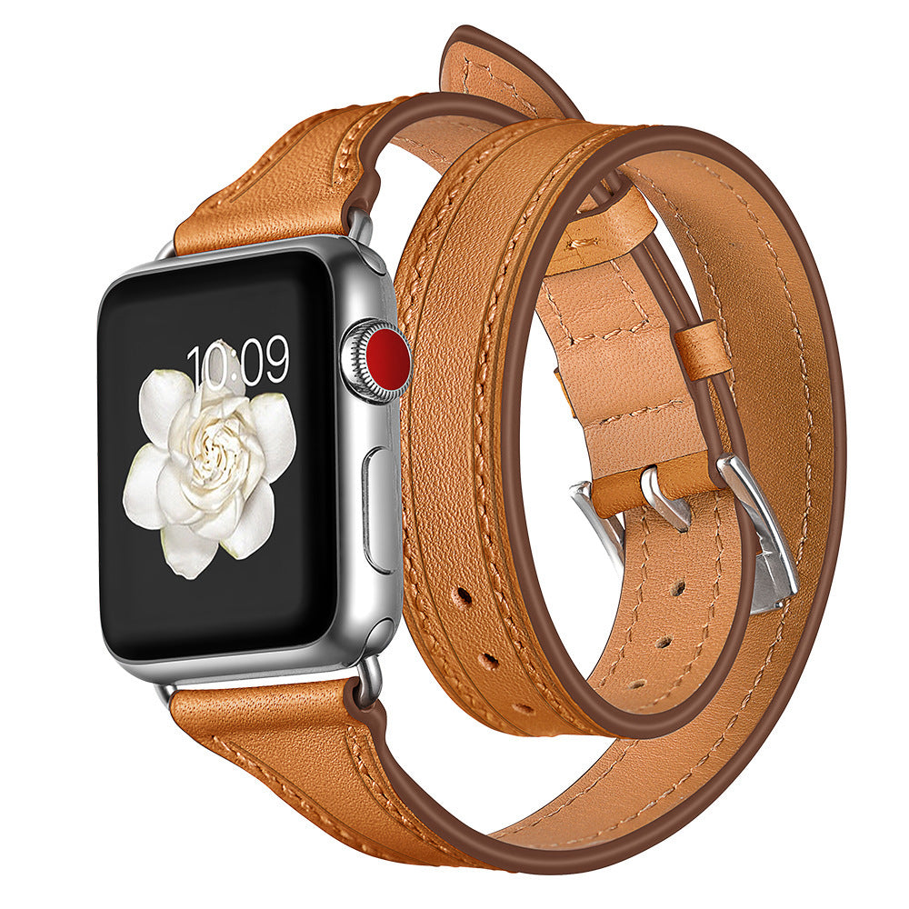 Double loop leather watch strap - Double Loop Leather Watch Strap in Cowhide Silver Buckle