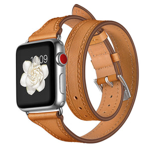 Double loop leather watch strap - Double Loop Leather Watch Strap in Cowhide Silver Buckle