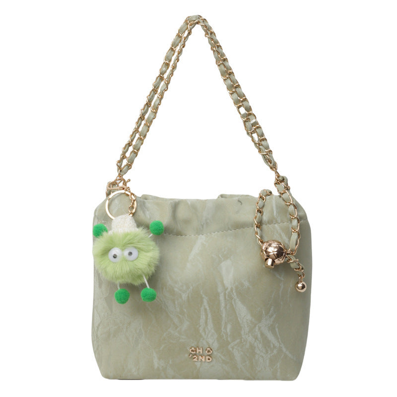 Drawstring Pleated Bucket Bag with Inner Document Pouch and Urban Style - Teleplus drawstring pleated bucket bag