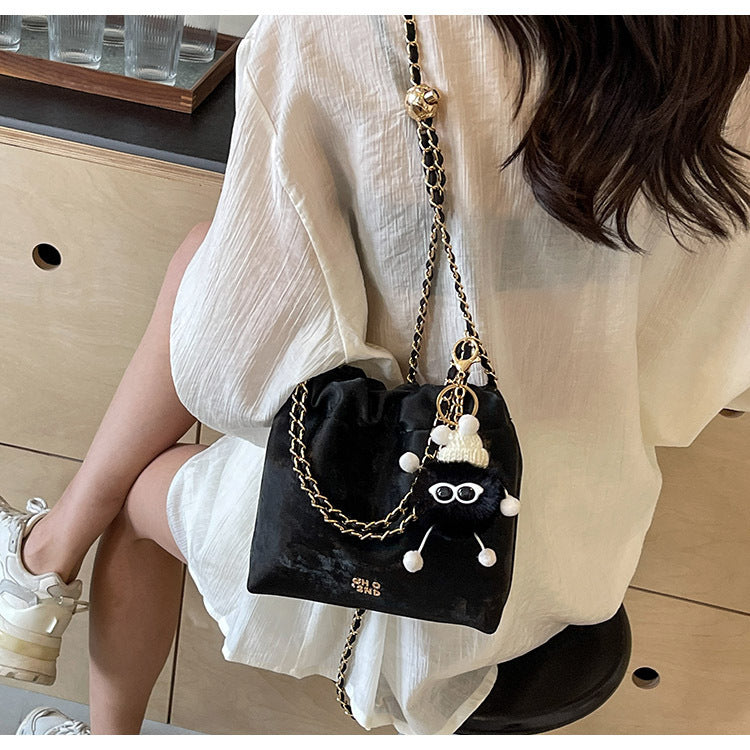 Drawstring Pleated Bucket Bag with Inner Document Pouch and Urban Style - Teleplus drawstring pleated bucket bag