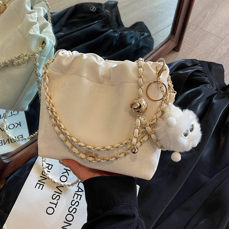 Drawstring Pleated Bucket Bag with Inner Document Pouch and Urban Style - Teleplus drawstring pleated bucket bag