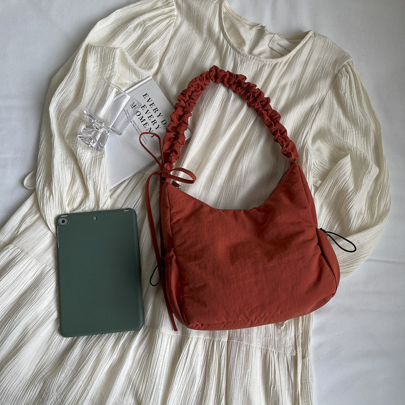 Drawstring Ruffle Cloud Shoulder Messenger Bag in Polyester for Daily - Teleplus drawstring ruffle cloud portable