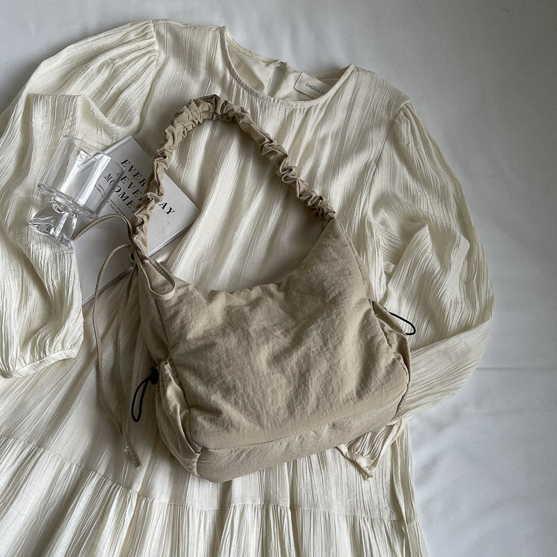 Drawstring Ruffle Cloud Shoulder Messenger Bag in Polyester for Daily - Teleplus drawstring ruffle cloud portable