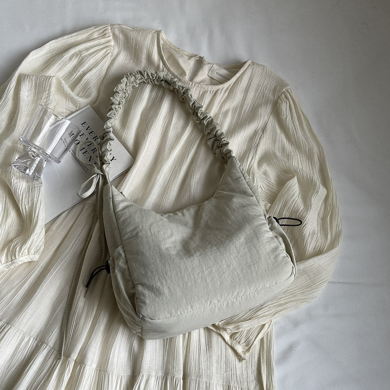 Drawstring Ruffle Cloud Shoulder Messenger Bag in Polyester for Daily - Teleplus drawstring ruffle cloud portable