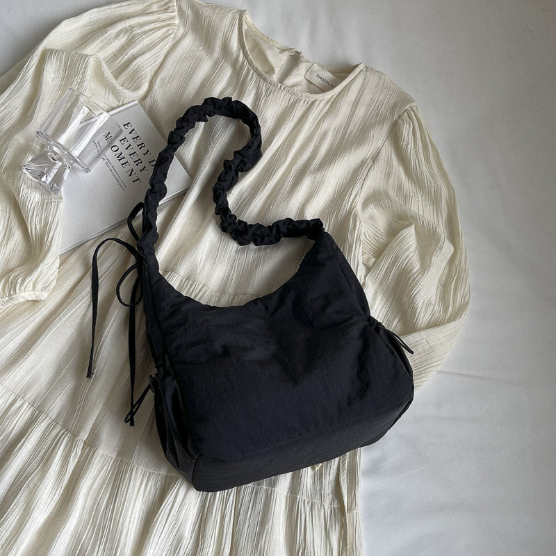 Drawstring Ruffle Cloud Shoulder Messenger Bag in Polyester for Daily - Teleplus drawstring ruffle cloud portable