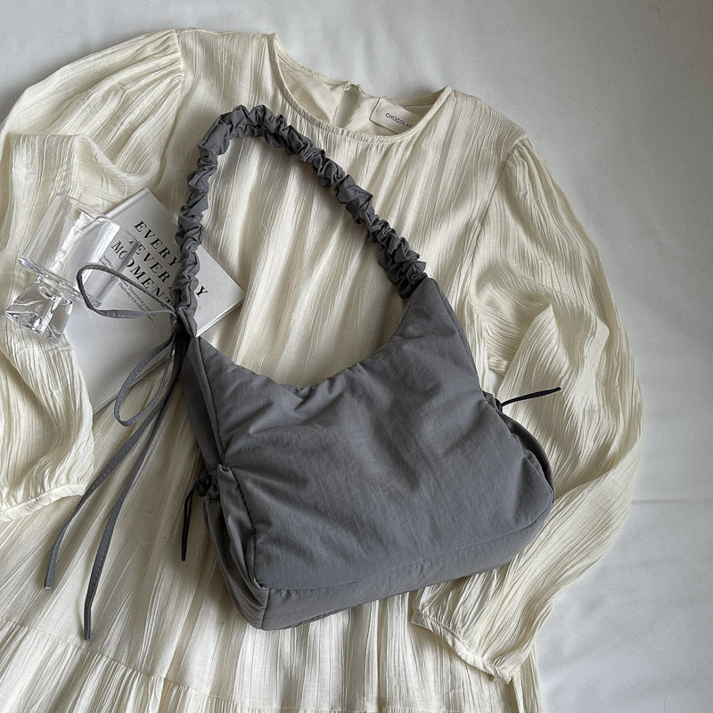 Drawstring Ruffle Cloud Shoulder Messenger Bag in Polyester for Daily - Teleplus drawstring ruffle cloud portable