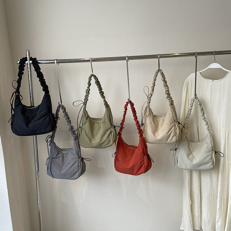 Drawstring Ruffle Cloud Shoulder Messenger Bag in Polyester for Daily - Teleplus drawstring ruffle cloud portable