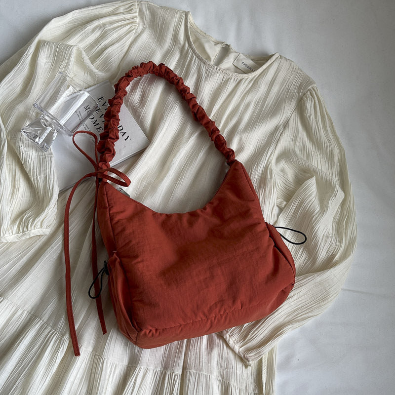 Drawstring Ruffle Cloud Shoulder Messenger Bag in Polyester for Daily - Teleplus drawstring ruffle cloud portable