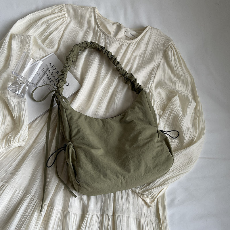 Drawstring Ruffle Cloud Shoulder Messenger Bag in Polyester for Daily - Teleplus drawstring ruffle cloud portable