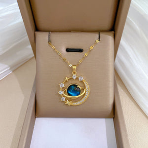 Dream Planet Necklace Stainless Steel Unisex Pendant with Alloy Chain - Blue Butterfly dream planet necklace stainless