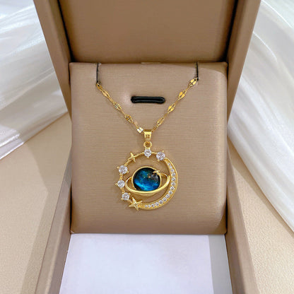 Dream Planet Necklace Stainless Steel Unisex Pendant with Alloy Chain - Blue Butterfly dream planet necklace stainless