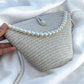 Women beige pearl design classic shoulder bag elegant daily handbag