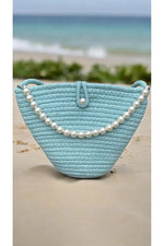 Women blue pearl design shoulder bag elegant daily handbag