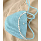 Women blue pearl design shoulder bag elegant daily handbag