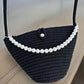 Women black pearl design classic shoulder bag elegant daily handbag