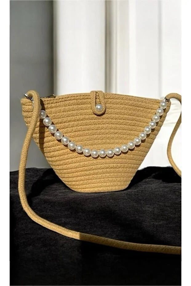 Women latte brown pearl design shoulder bag elegant daily handbag