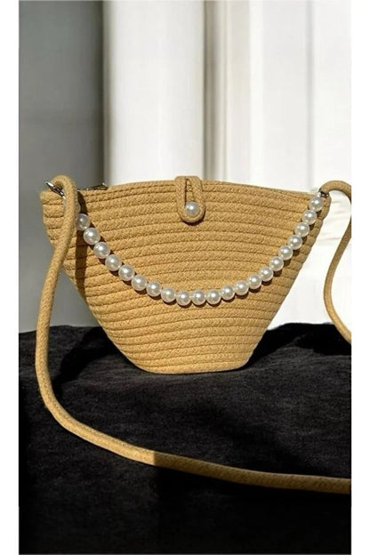 Women latte brown pearl design shoulder bag elegant daily handbag