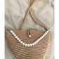 Women dark brown pearl design classic shoulder bag elegant daily handbag