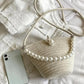 Women off white shoulder bag with pearl design elegant baguette handbag