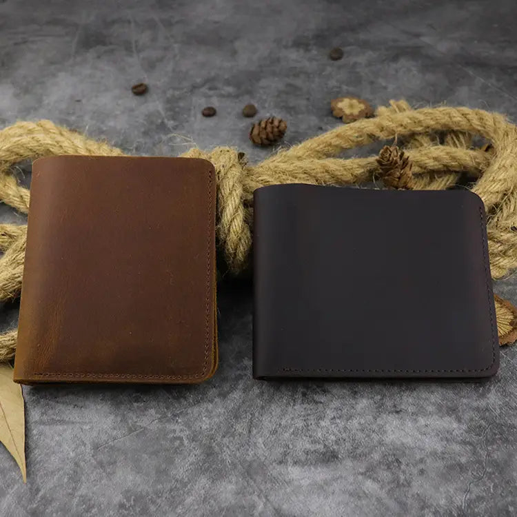 Genuine Crazy Horse Leather Vertical Wallet with Soft Surface Finish