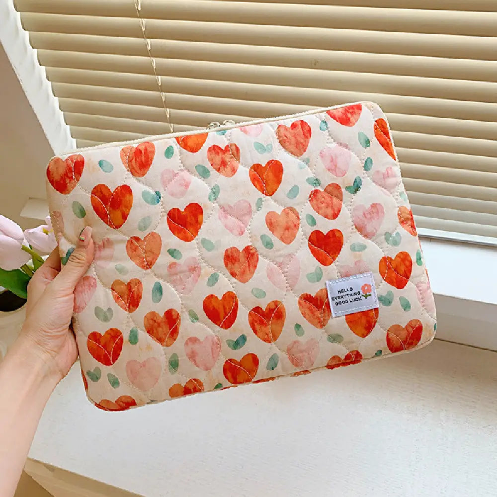 Pungă de depozitare florală pungă de pânză respirabilă cu flori verzi și designuri ale inimii roșii