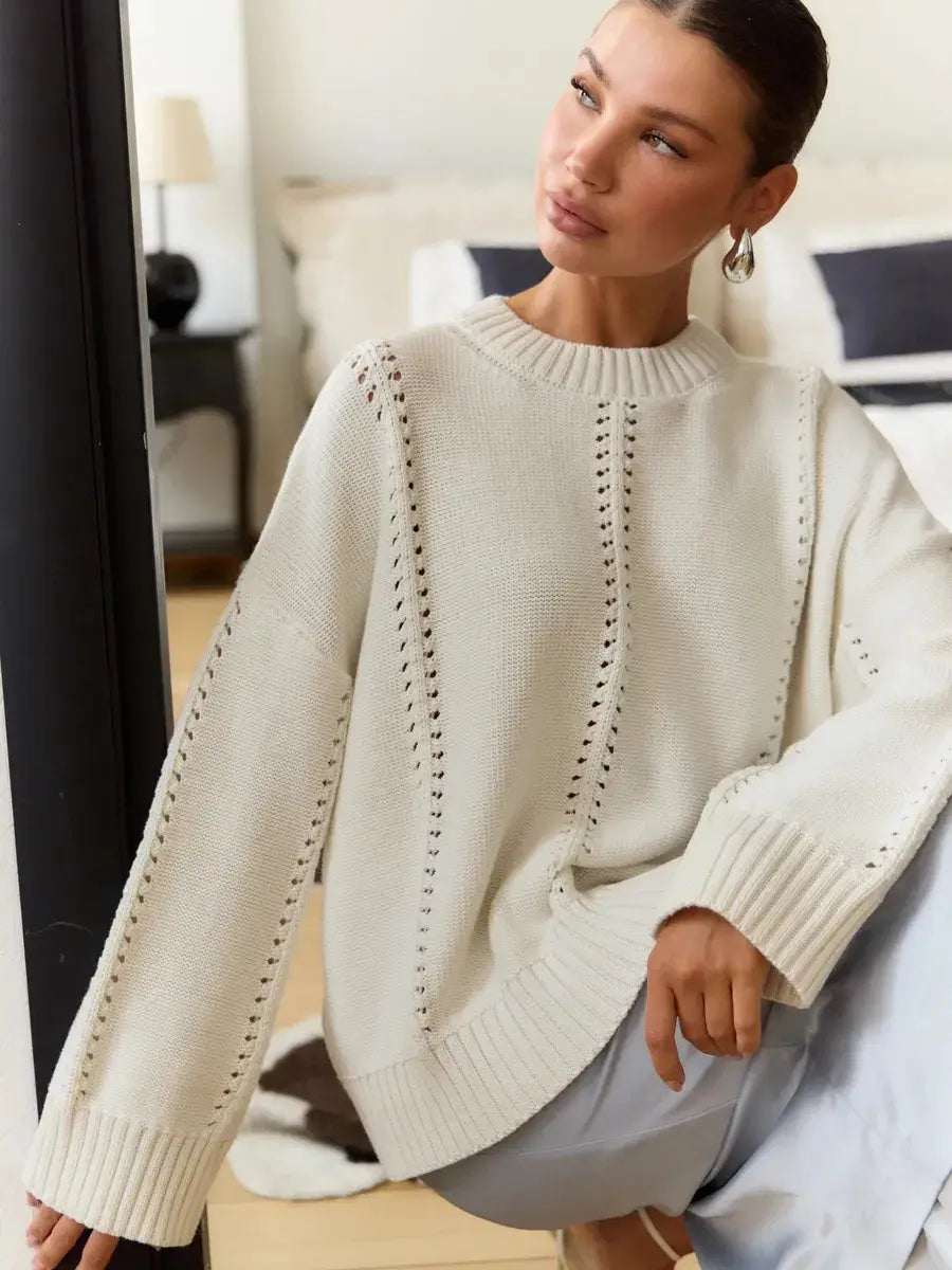 Cashmere Acrylic Pullover Sweater for Women in Milky White Gray Blue Green