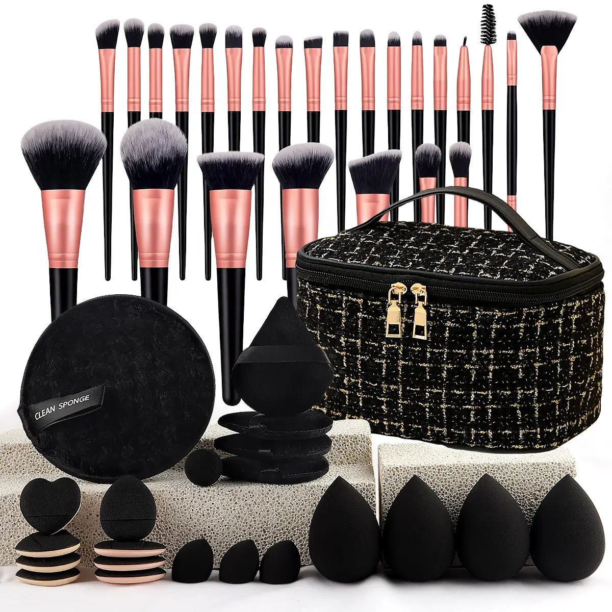 47 Piece Makeup Brush Set with Cosmetic Bag Non-Latex Blenders and Tools