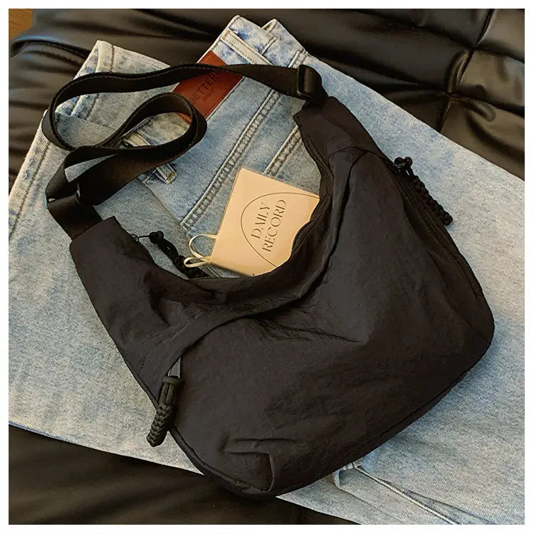 Nylon Messenger Bag Beige Black Travel Crossbody Shoulder Suitcase Purse