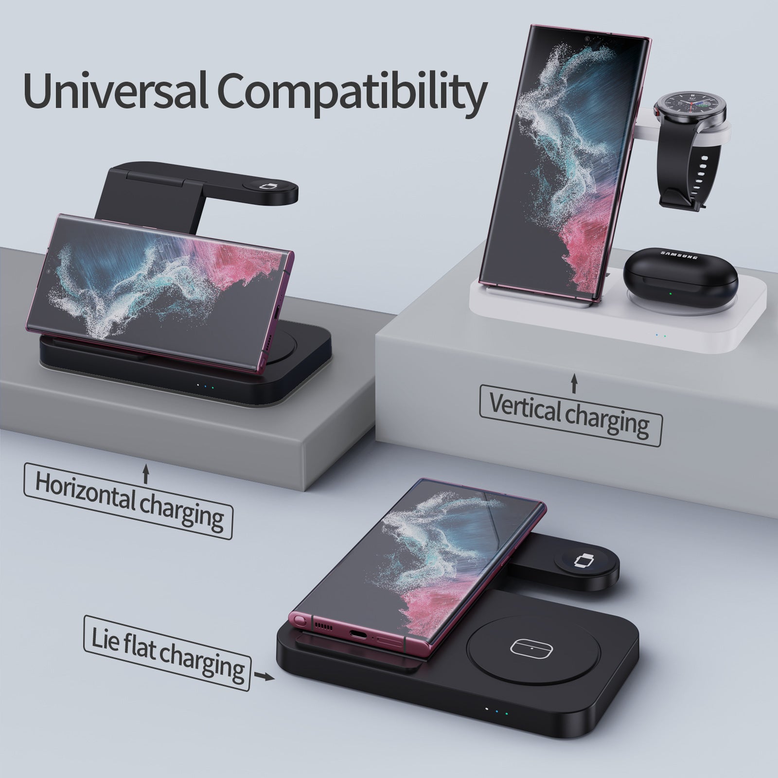 Watch Mobile Phone Headset Foldable Three-in-one Wireless Charger - Three-in-One Charger for When Cords Get Boring