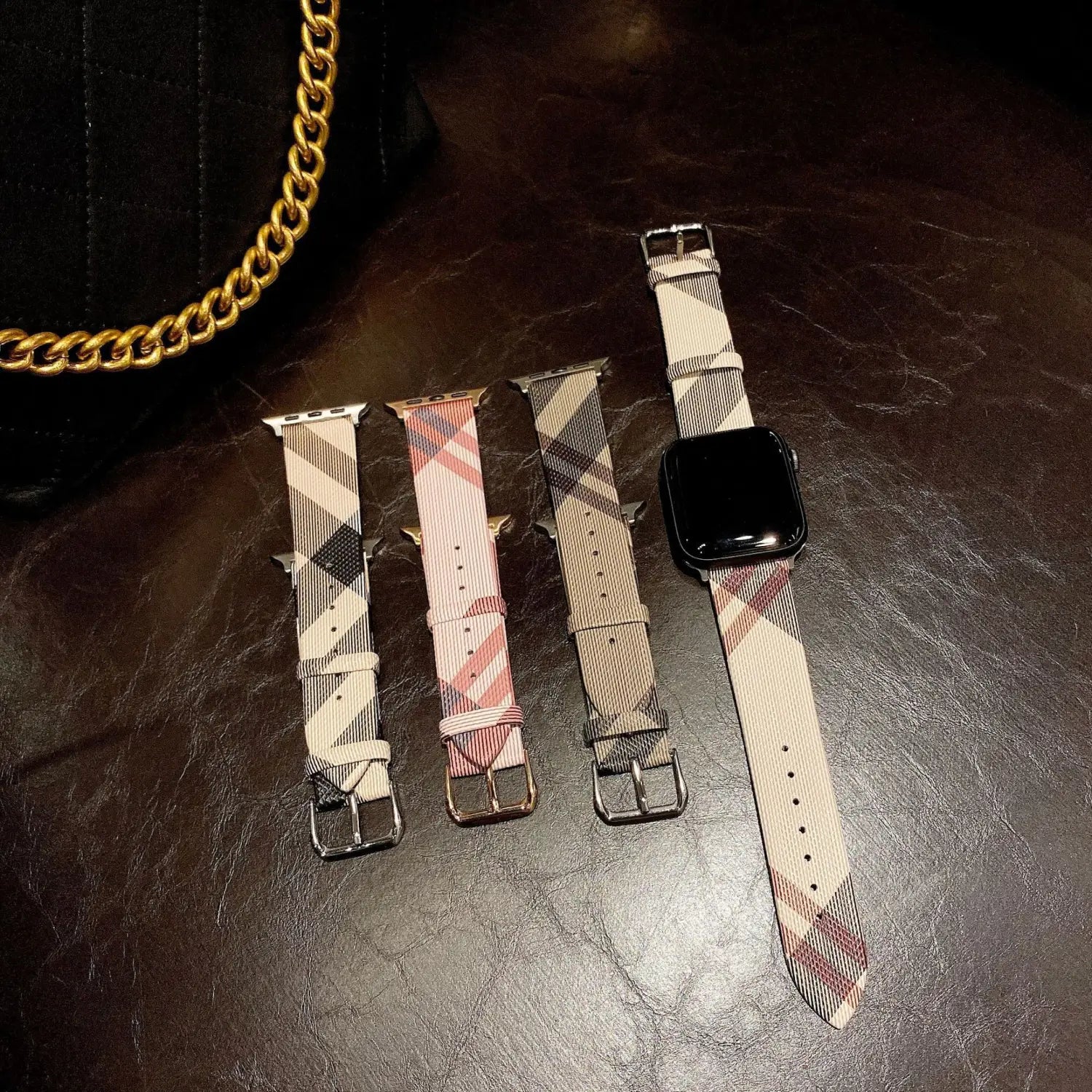 Watch Large Stripe Leather Wrist Strap