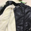 Boys' Fashion Casual Solid Color Leather Jacket - Black With Velvet Lining