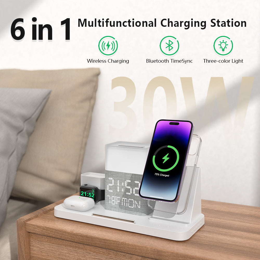 6-in-1 Wireless Charging Set Touch Night Light Mobile Phone Bluetooth Synchronization Time - Charge Like a Pro with 25W