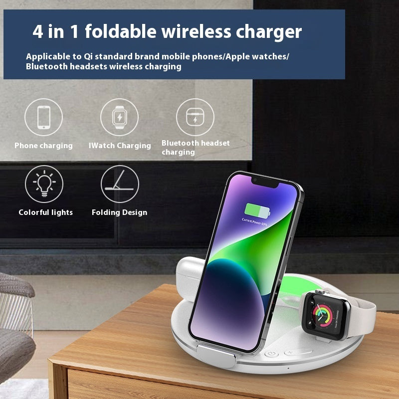 Folding Three-in-one Wireless Charger Vertical Desktop Phone Holder - Folding Three-in-One Wireless Charger for Lazy